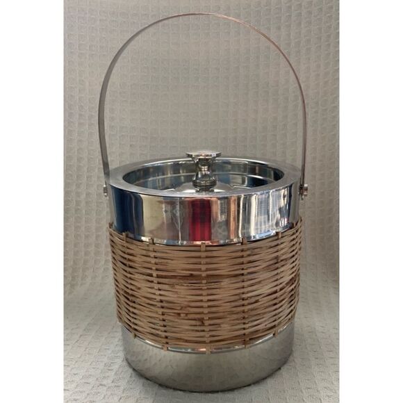 Tommy Bahama Stainless & Wicker Ice Bucket / Pristine - Picture 2 of 5